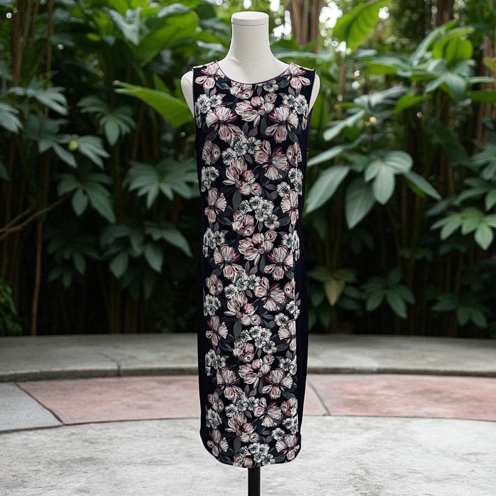 White House Black Market Floral Sheath Dress Midi Work Party No Size Tag